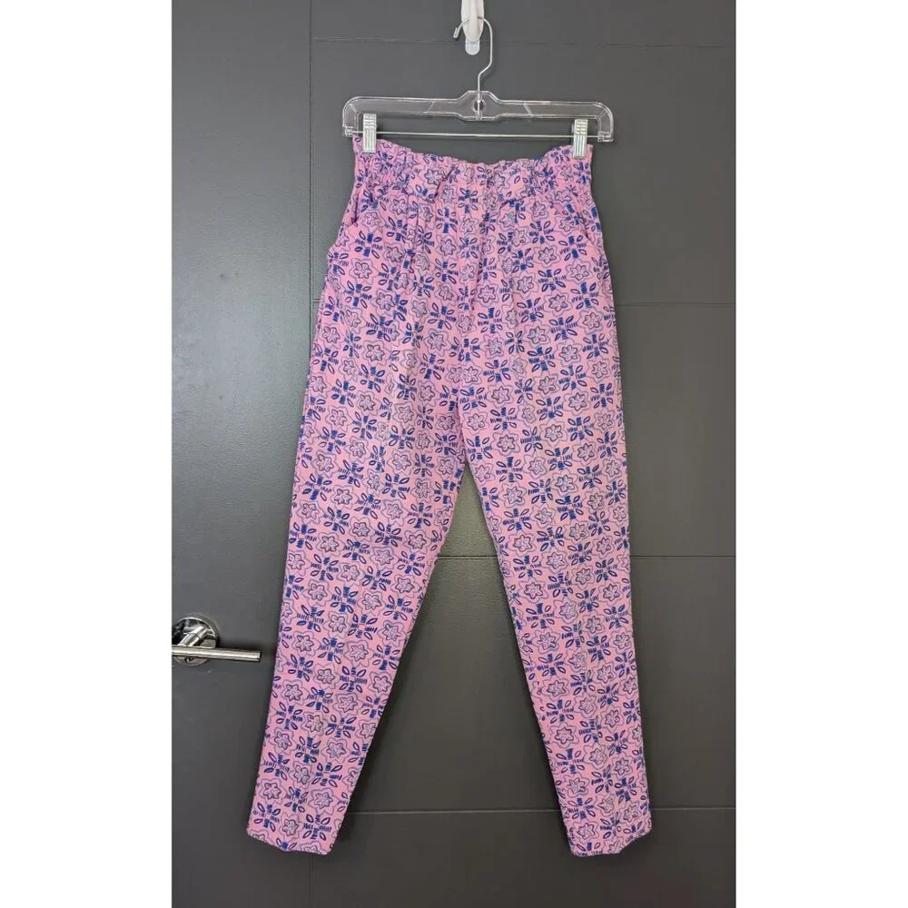 Vintage 80's Silver Unicorn Kid's High Waist Pink & Blue Floral Pull On Pants 10